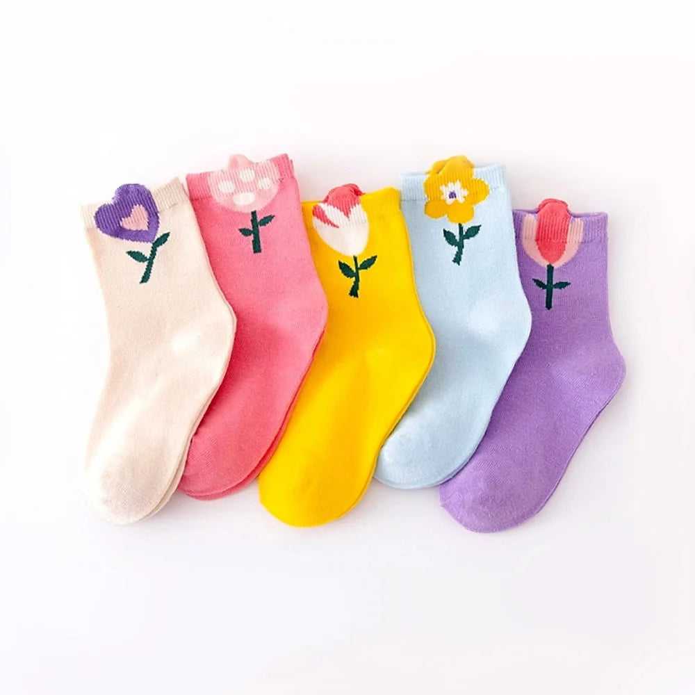 Girls' Daisy-Print Cotton Socks (5-Pairs)