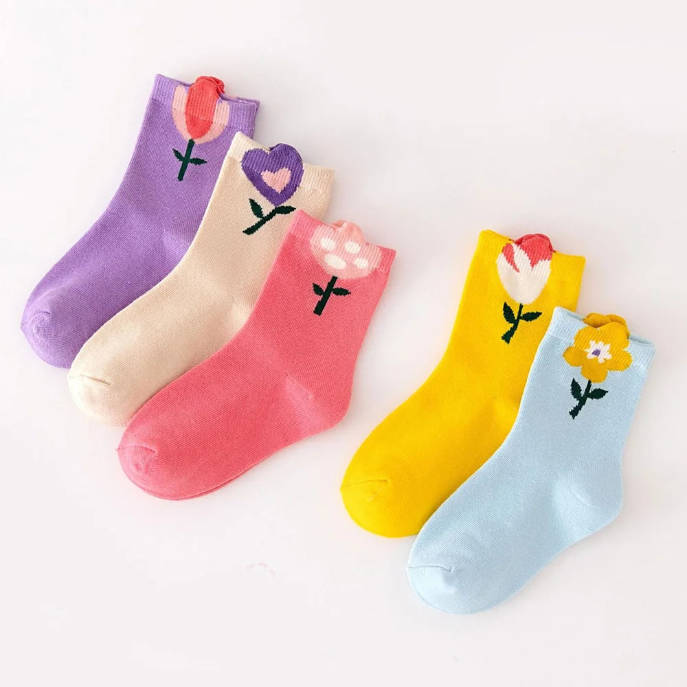 Girls' Daisy-Print Cotton Socks (5-Pairs)