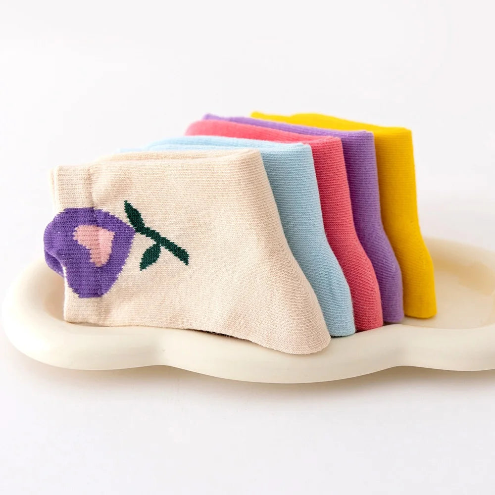 Girls' Daisy-Print Cotton Socks (5-Pairs)