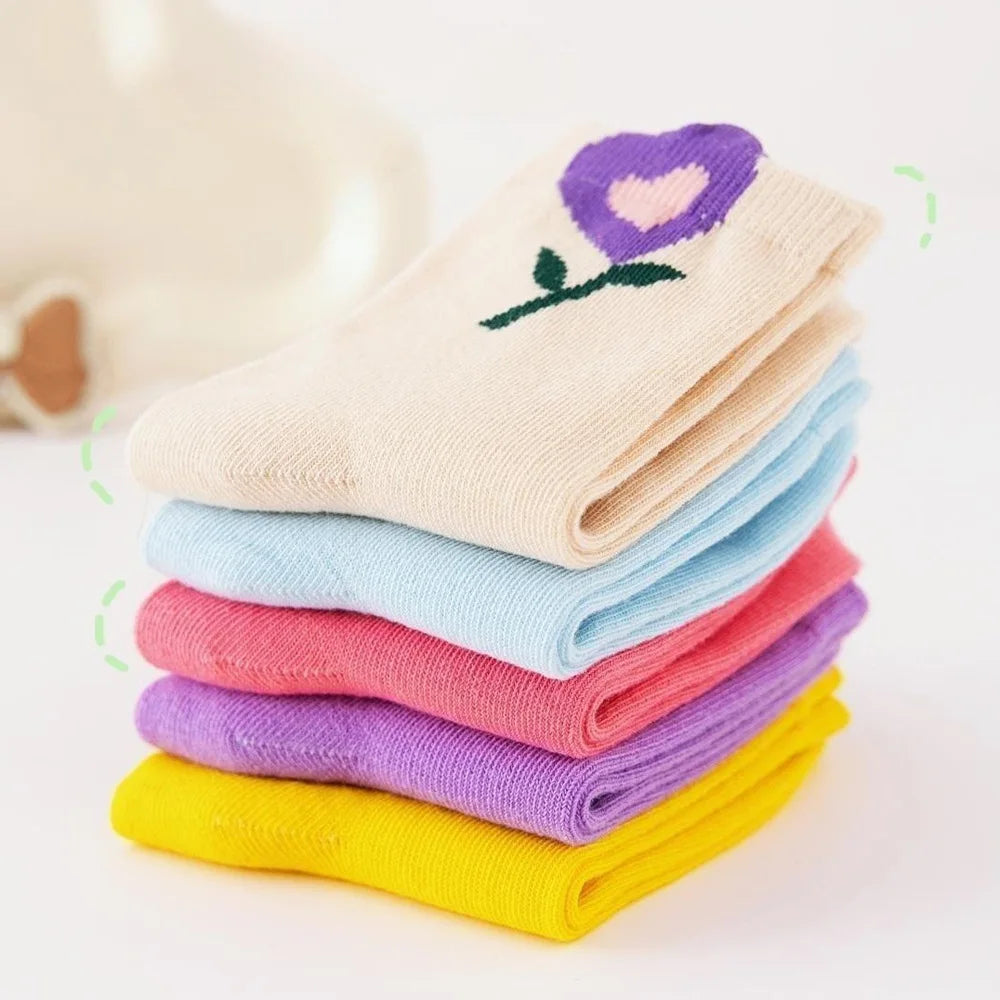 Girls' Daisy-Print Cotton Socks (5-Pairs)